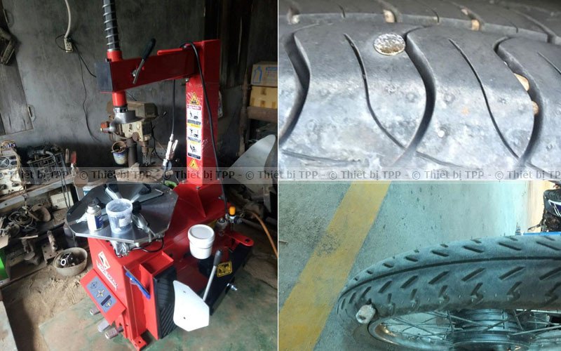 Hình ảnh mô tả lốp xe máy bị đâm bởi đinh trên đường