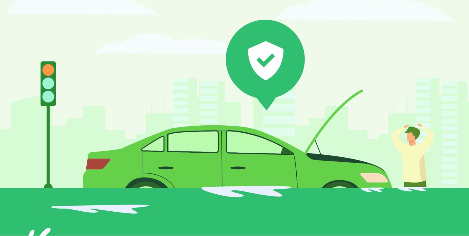 Hình ảnh mô tả một chiếc xe ô tô bị ngập nước và đang được kéo đi để sửa chữa