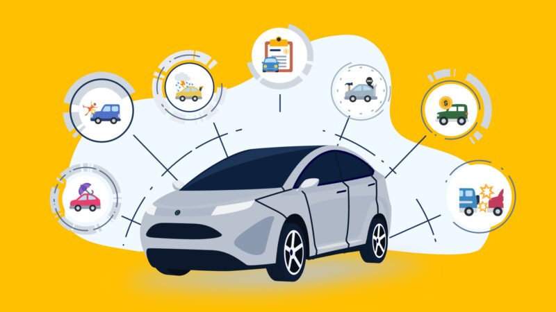 Hình ảnh mô tả một chiếc xe ô tô đang được kiểm tra kỹ lưỡng về phần vỏ sau một sự cố nhỏ