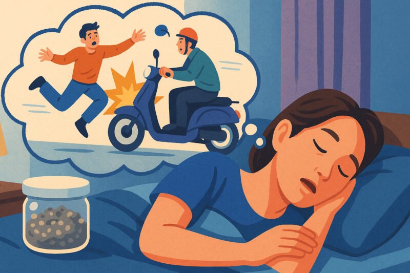 Hình ảnh mô tả người điều khiển xe máy gặp sự cố trên đường