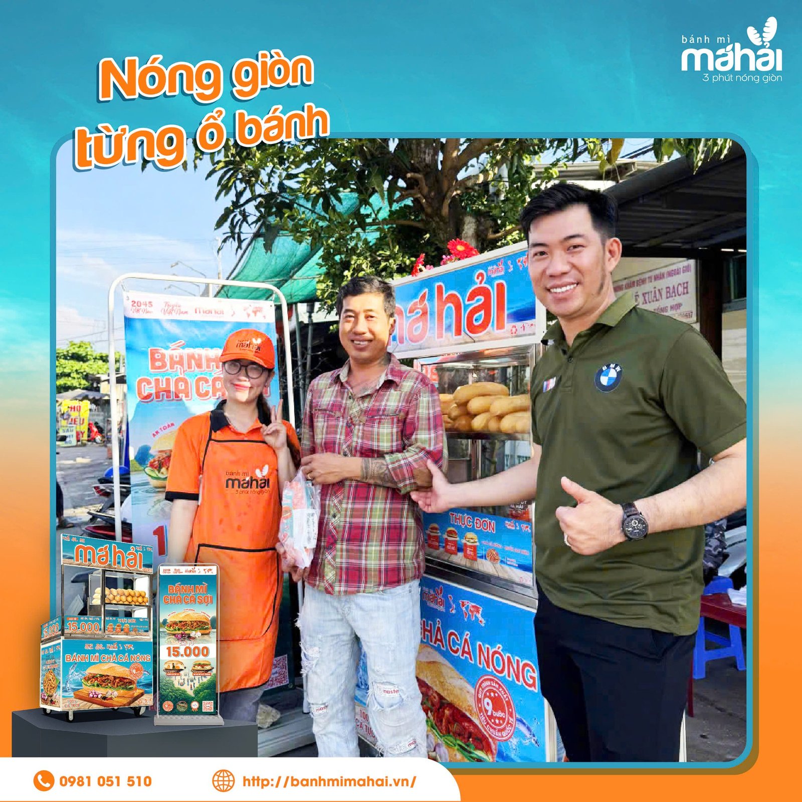 Hình ảnh một chiếc xe bánh mì được sắp xếp rất gọn gàng và sạch sẽ