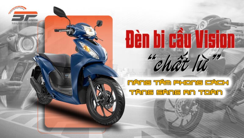 Hình ảnh một chiếc xe máy được độ đèn bi cầu sáng rực