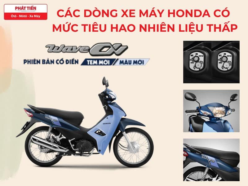 Hình ảnh một chiếc xe máy Honda Wave Alpha đang chạy trên đường phố với mức tiêu thụ nhiên liệu thấp