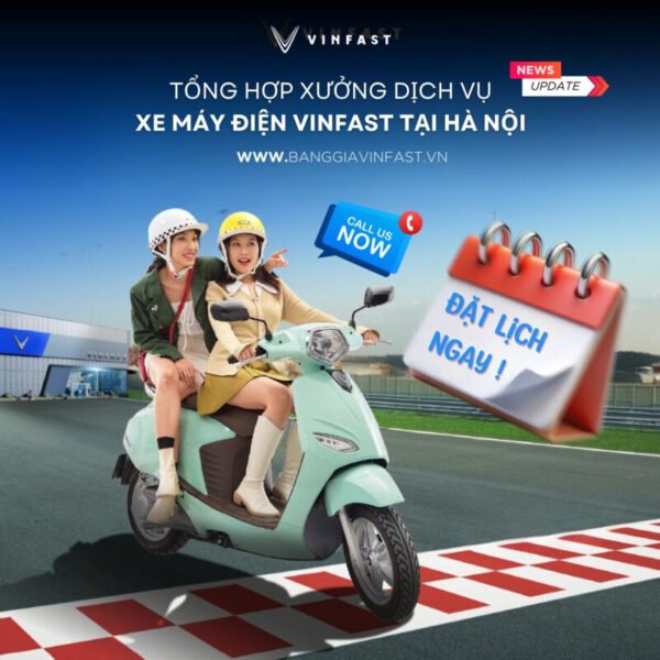 Hình ảnh một cơ sở sửa chữa xe máy điện VinFast chính hãng tại Hà Nội với nhiều xe đang được bảo dưỡng