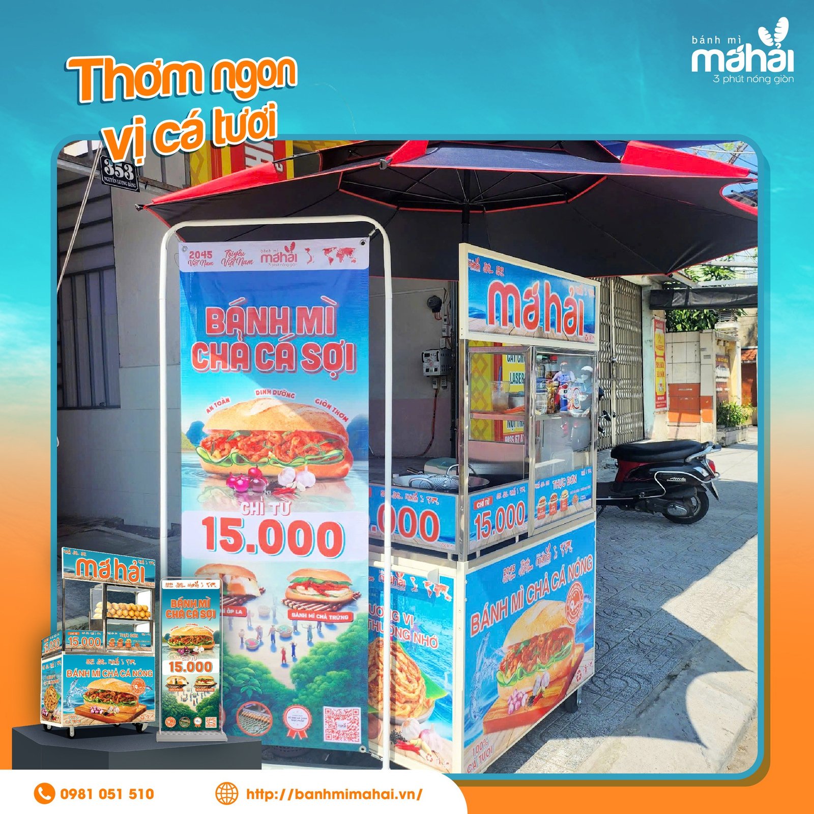 Hình ảnh nhiều chiếc xe bánh mì được sắp xếp gọn gàng