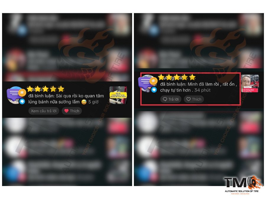 Hình ảnh phản hồi tích cực của khách hàng sau khi sử dụng lốp chống đinh