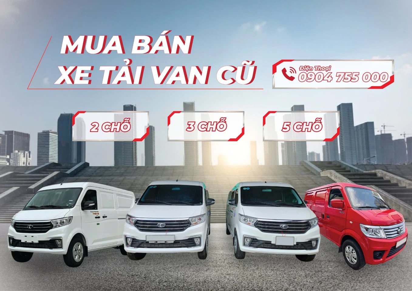 Hình ảnh so sánh các loại xe tải van 2, 3, 5, và 6 chỗ cũ trên thị trường