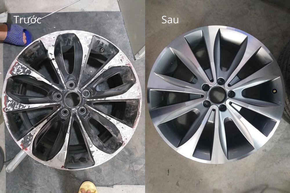 Hình ảnh so sánh chi tiết vành xe trước và sau khi được phục hồi
