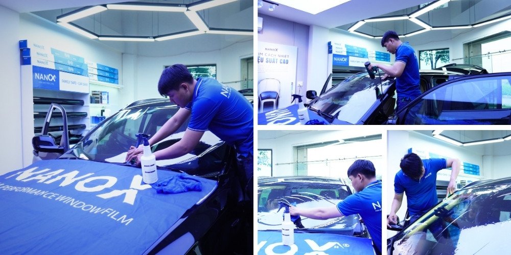 Hình ảnh thể hiện góc nhìn từ bên trong xe qua kính lái sau khi dán phim cách nhiệt