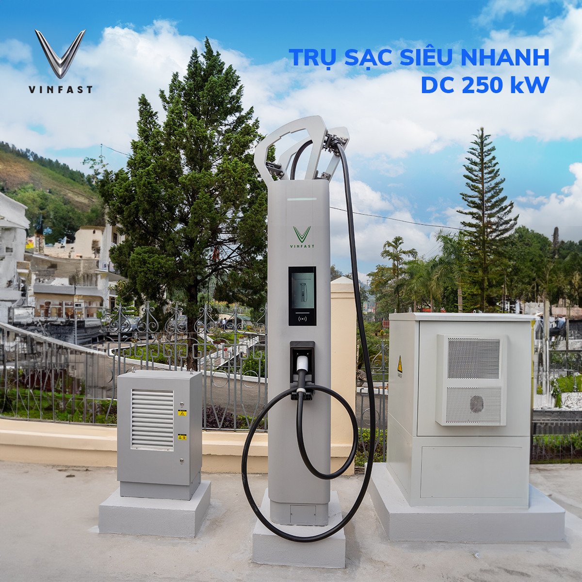 Hình ảnh trạm sạc nhanh VinFast, minh họa cho khả năng sạc của VF9
