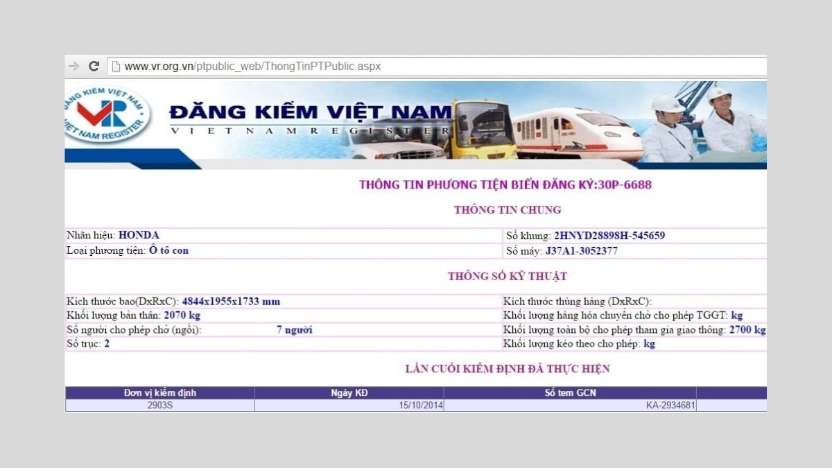 Kết quả tra cứu biển số xe cung cấp thông tin chi tiết