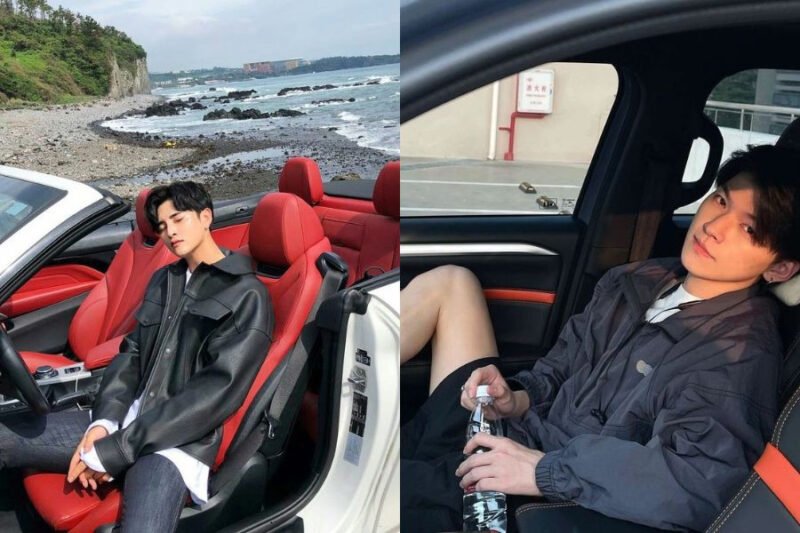 Khuôn mặt tự tin khi tạo dáng chụp ảnh bên xe ô tô