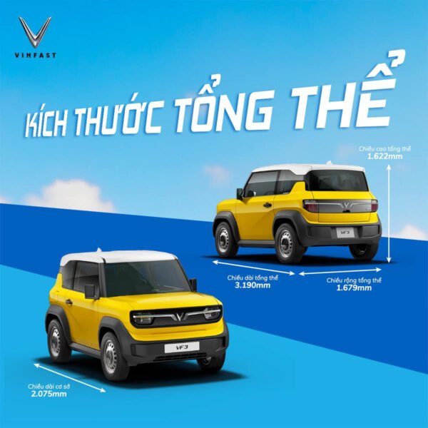 Kích thước tổng thể của một chiếc xe ô tô điện mini VinFast trên đường phố