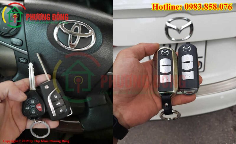 Kỹ thuật viên đang kiểm tra ổ khóa xe hơi bằng thiết bị chuyên dụng