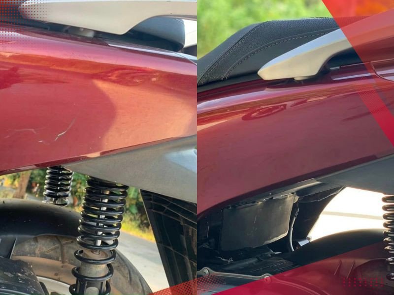 Kỹ thuật viên đang tỉ mỉ xử lý một vết xước nhỏ trên dàn áo xe