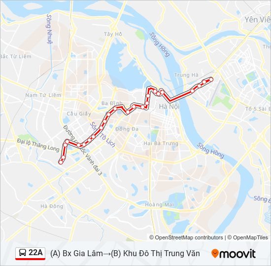 Lộ trình xe bus 22A Hà Nội kết nối các quận huyện