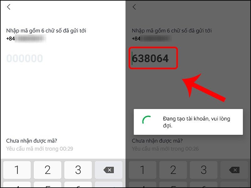 Màn hình điện thoại hiển thị các bước đăng ký và xác thực tài khoản