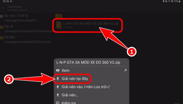 Màn hình điện thoại hiển thị quá trình giải nén dữ liệu cho gta san mod xe độ bốc đầu