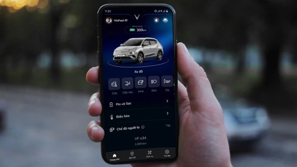 Màn hình ứng dụng hiển thị thông tin chi tiết về trạng thái xe sau khi kết nối thành công