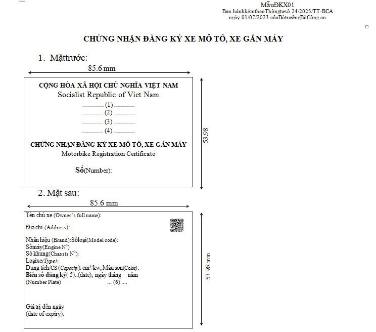 Mẫu ĐKX01 giấy chứng nhận đăng ký xe mới nhất