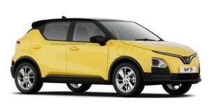 Mẫu xe điện VinFast VF5 màu vàng rực rỡ, thể hiện thiết kế nhỏ gọn và hiện đại cho đô thị