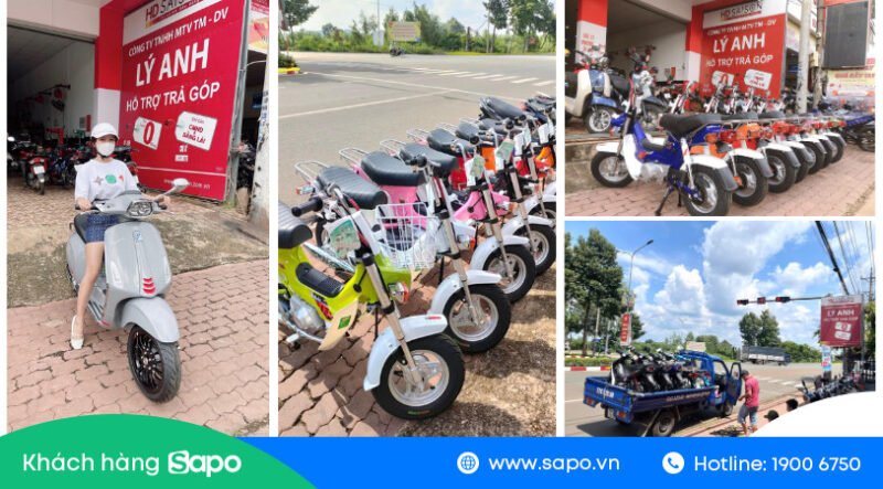 Minh họa một cửa hàng kinh doanh xe máy lớn với nhiều mẫu xe đa dạng