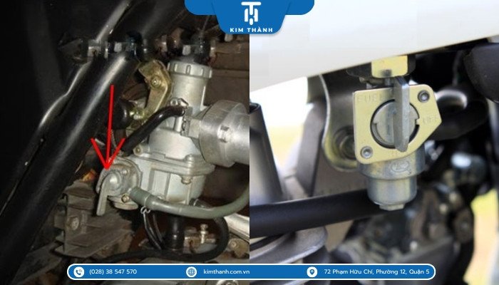 Minh họa vị trí khóa xăng dưới bình xăng con