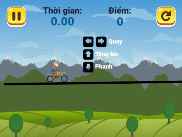 Mô tô đang thực hiện cú nhảy cao trong một màn chơi thử thách địa hình