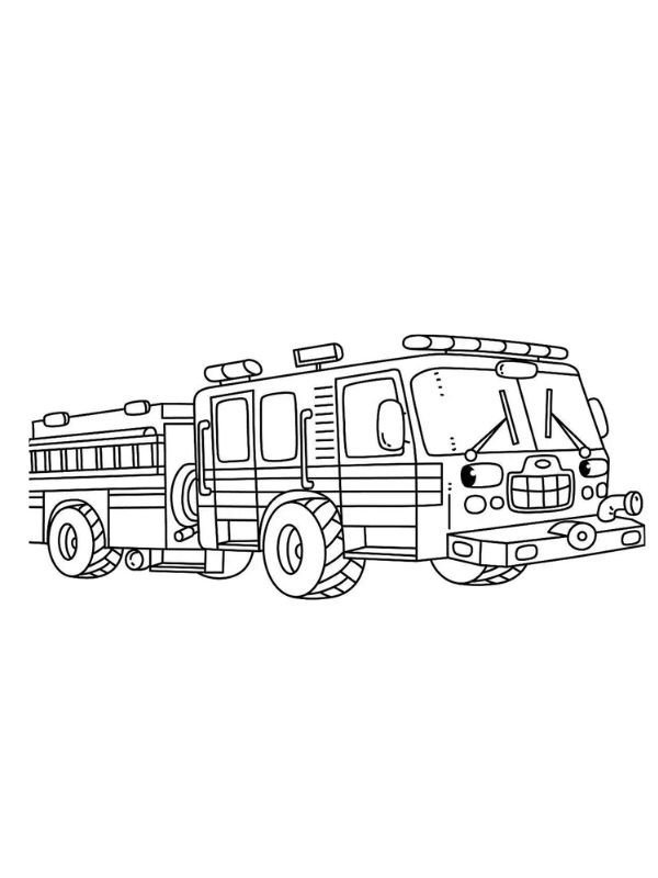 Một bức tranh tô màu xe cứu hỏa chi tiết đã được tô hoàn chỉnh