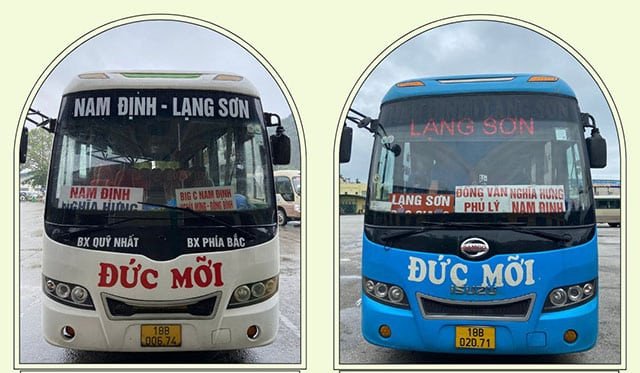 Một chiếc xe khách của Đức Mới chuẩn bị khởi hành từ Nam Định đi Lạng Sơn