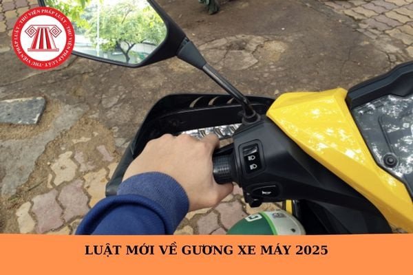 Người lái xe mô tô điều chỉnh gương chiếu hậu bên trái