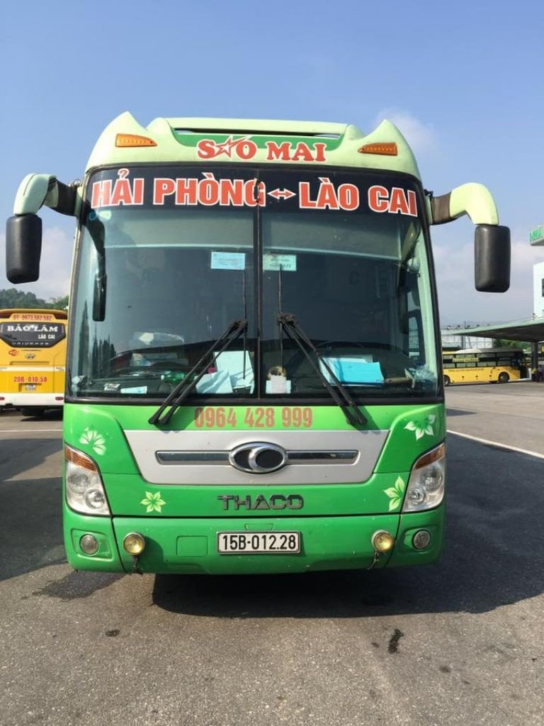 Nhà xe Sao Mai với màu xanh lá đặc trưng, thân thiện trên tuyến đường