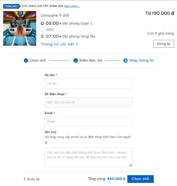 Nhập thông tin hành khách chi tiết