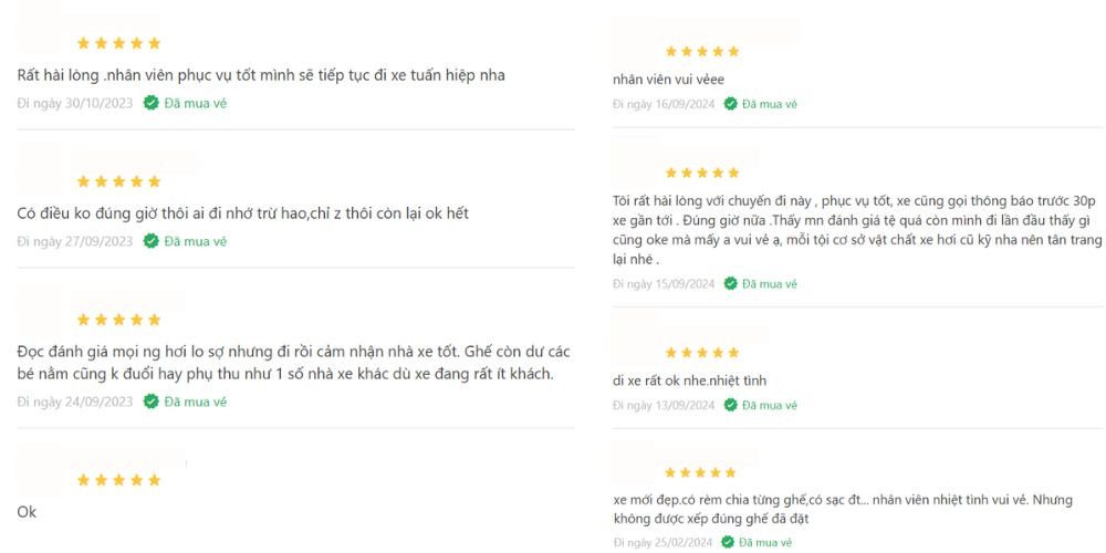 Những phản hồi tích cực của khách hàng về nhà xe. 