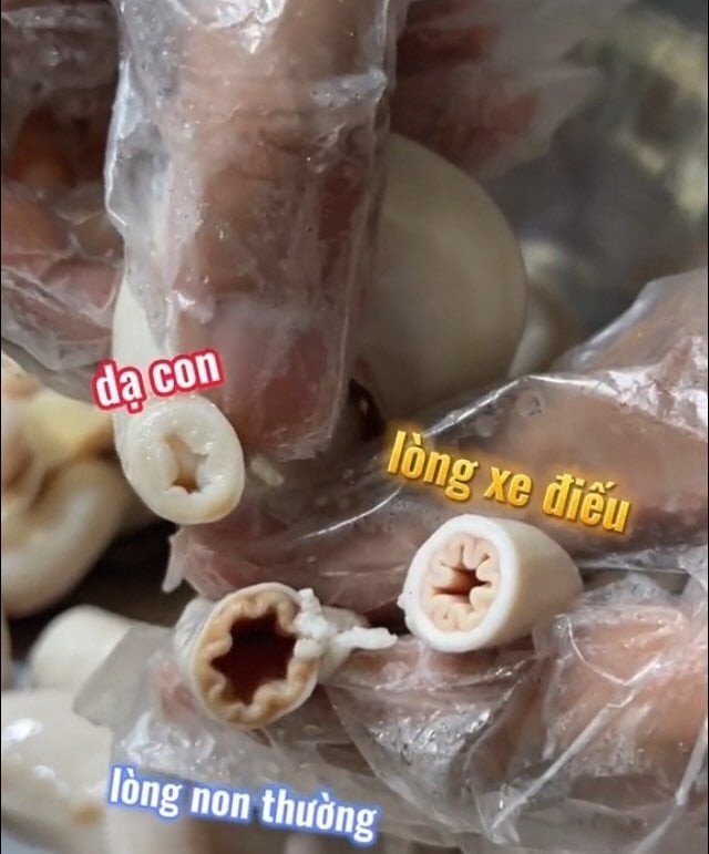 Phân biệt hình dáng giữa lòng xe điếu và dồi trường trong chế biến