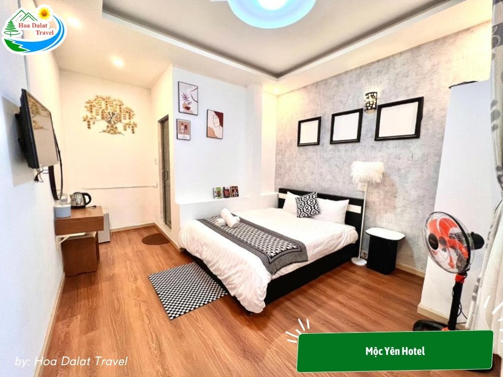 Phòng nghỉ tại Mộc Yên Hotel được thiết kế tinh tế với nội thất hiện đại nhưng vẫn giữ được nét mộc mạc