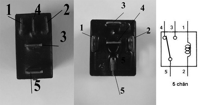 Sơ đồ các chân kết nối của rơ le 5 chân xe máy