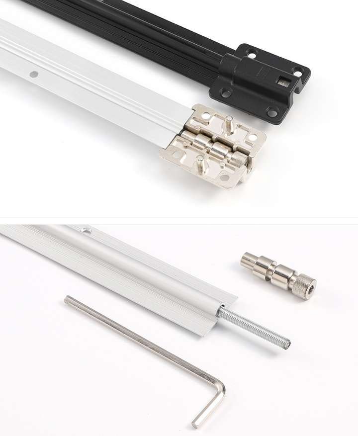 Sơ đồ kỹ thuật thể hiện vị trí và cách lắp đặt thanh chống cong trên cánh tủ