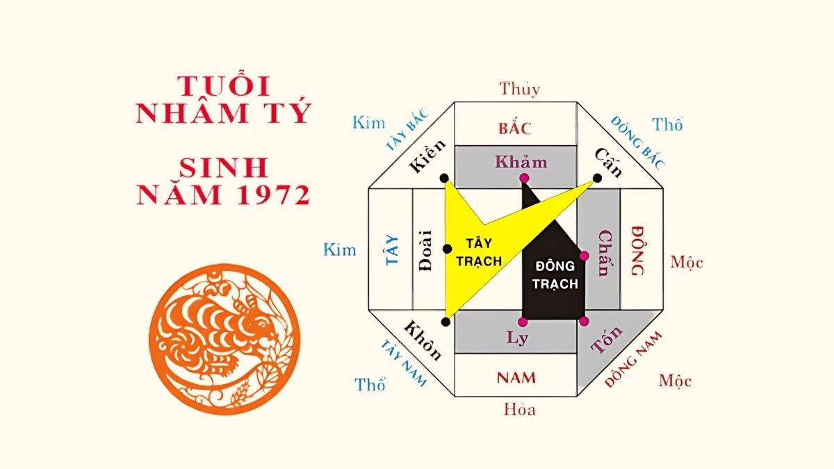 Sơ đồ minh họa các hướng tốt cho người tuổi 1972
