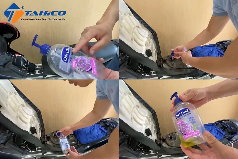 Sử dụng đầu chai nhựa có vòi xịt để hút nhiên liệu