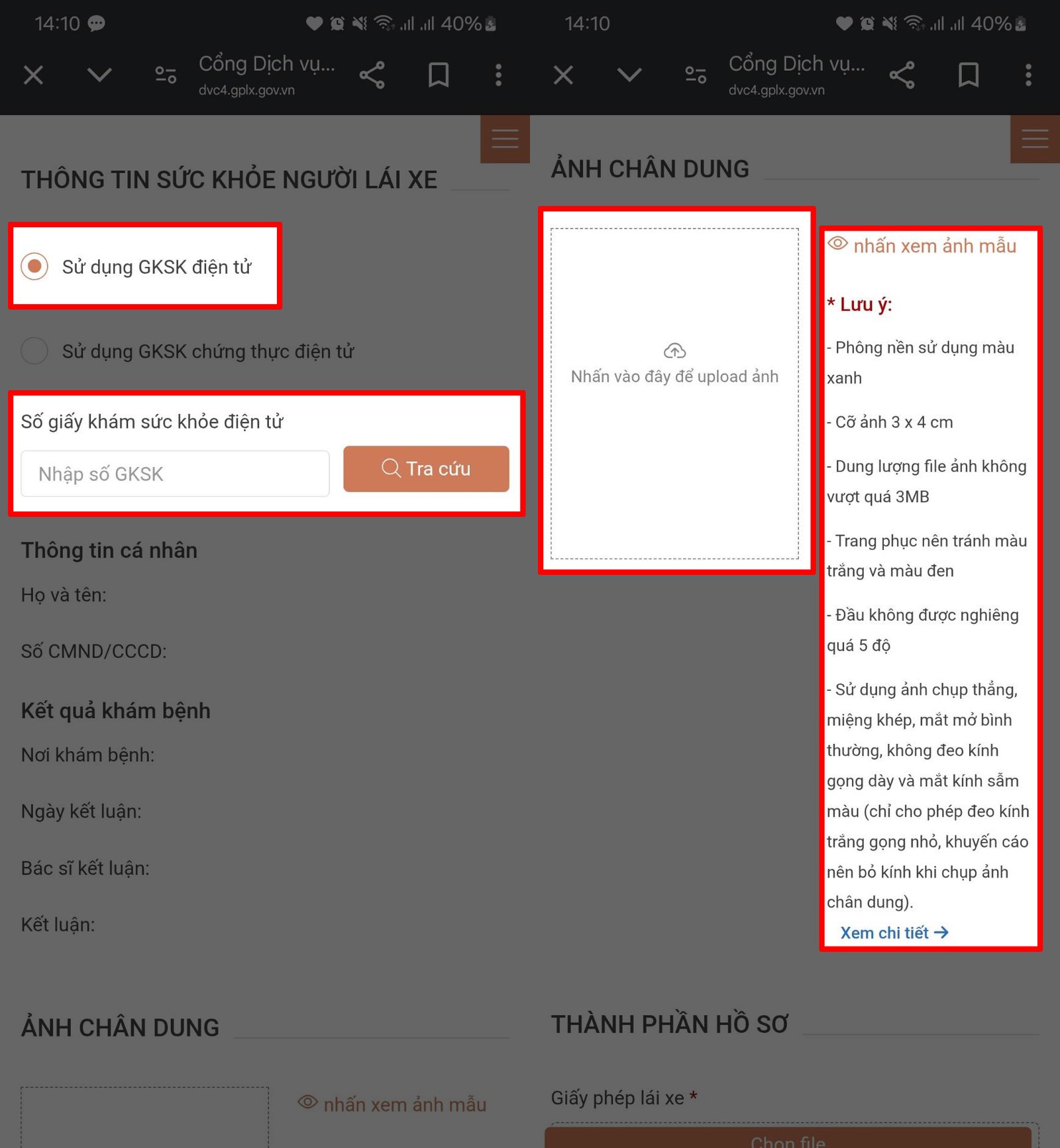 Thao tác tải lên hồ sơ khi đổi bằng lái xe online