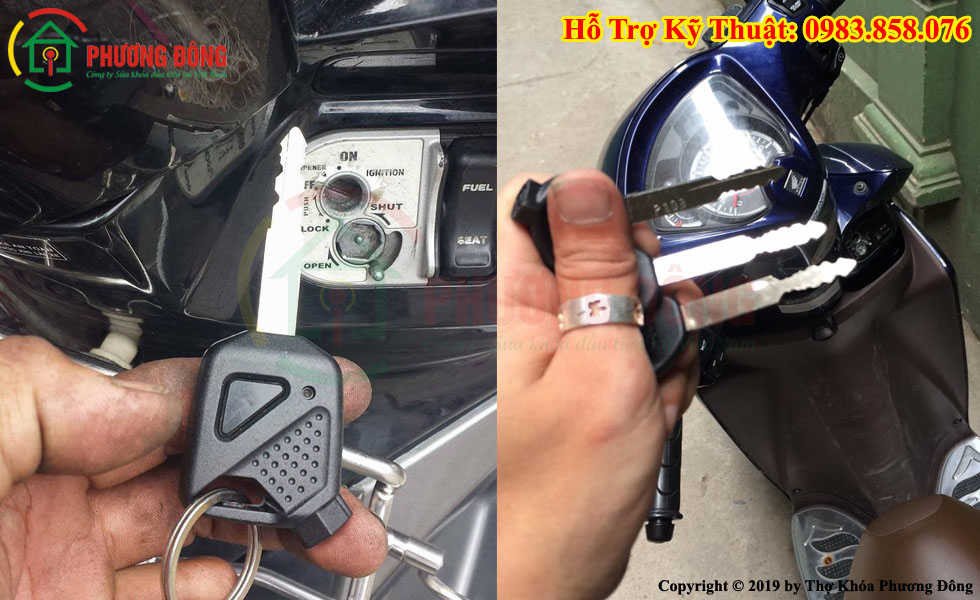 Thợ khóa đang sử dụng máy cắt để tạo hình phôi chìa khóa