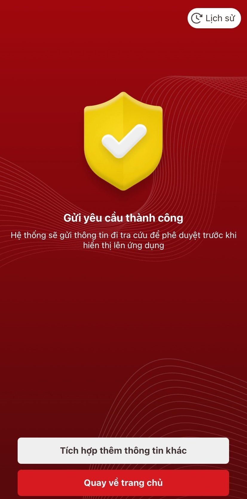 Thông báo xác nhận yêu cầu tích hợp thành công