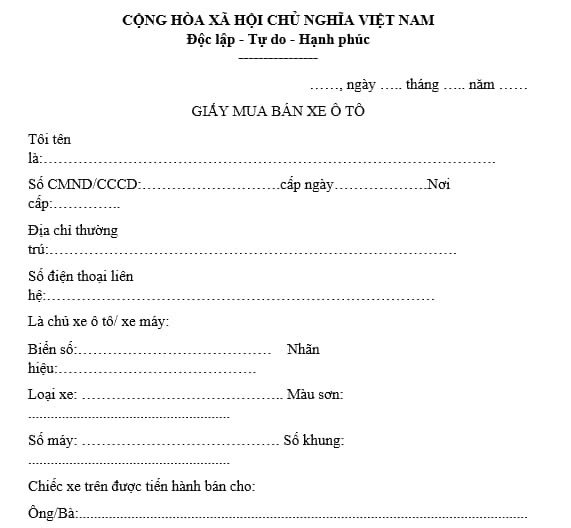 Thông tin cần có trong một mẫu giấy bán xe máy hợp lệ