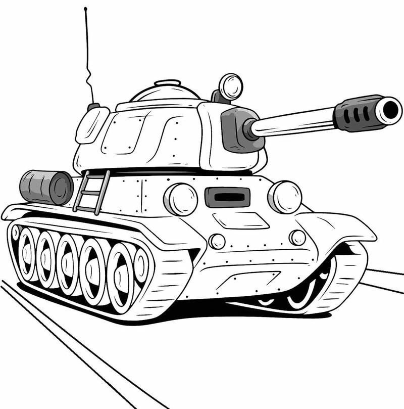 Tranh tô màu xe tăng hoạt hình dễ thương cho bé