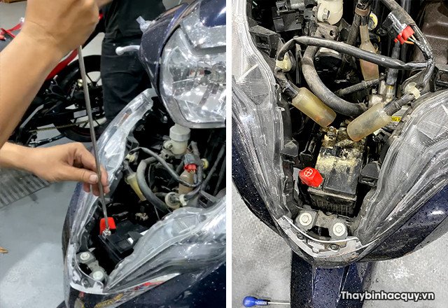 Vị trí bình ắc quy trên xe Vision và cách thay ắc quy Honda Vision