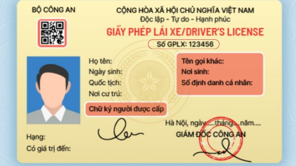 Vị trí số bằng lái xe A1 được hiển thị trên thẻ PET