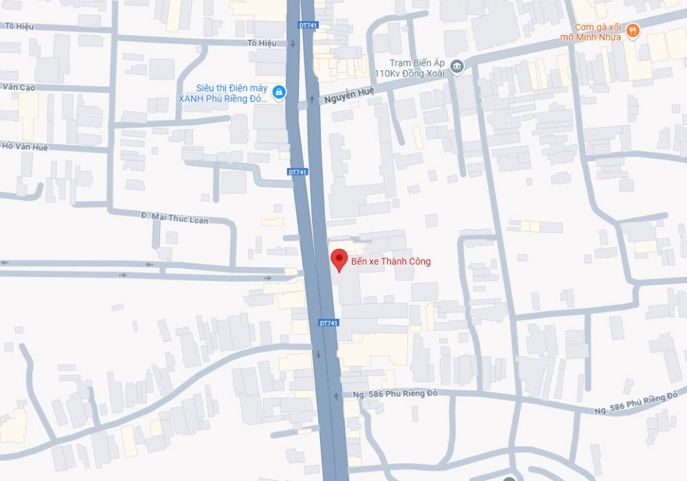 Vị trí thuận tiện của bến xe trên bản đồ trung tâm Đồng Xoài