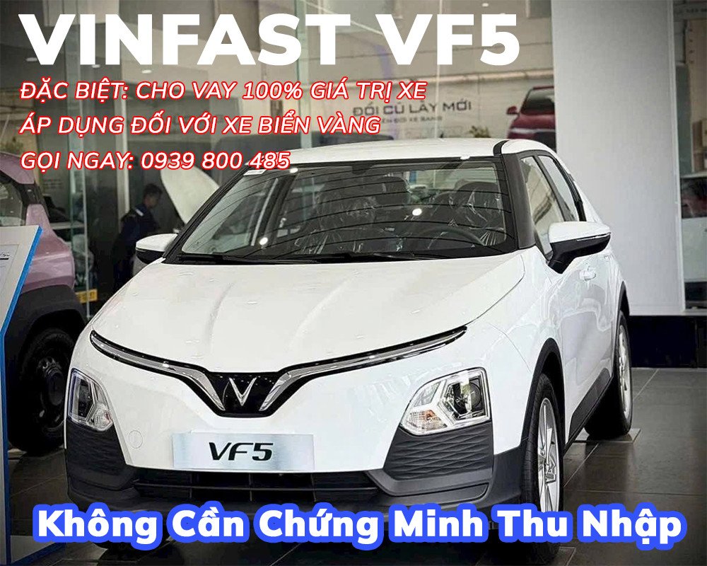 VinFast VF5 được hỗ trợ vay đến 100% khi đăng ký biển vàng. Gửi ngay