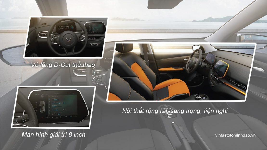 Vô lăng D-cut thể thao tích hợp các nút điều khiển trên xe điện VinFast